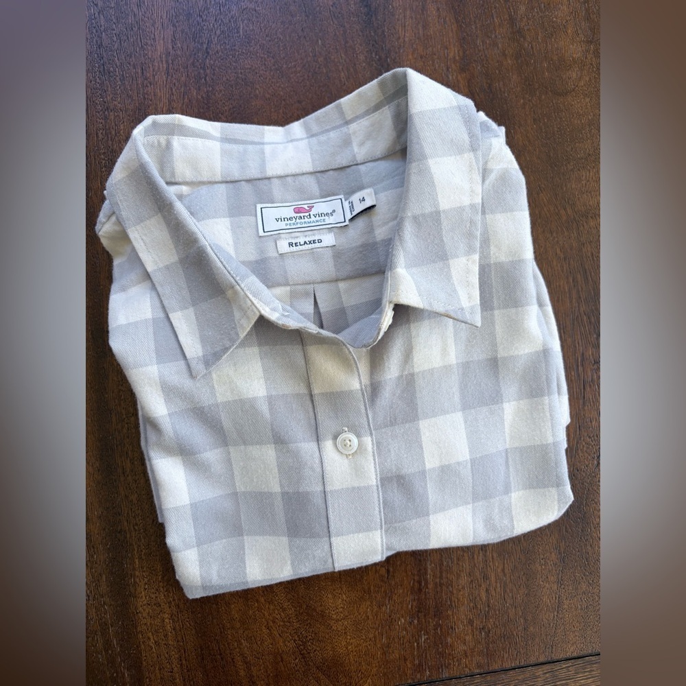 Vineyard Vines Performance Relaxed Gray Flannel Button Down LS Shirt Women 14 - Picture 6 of 11